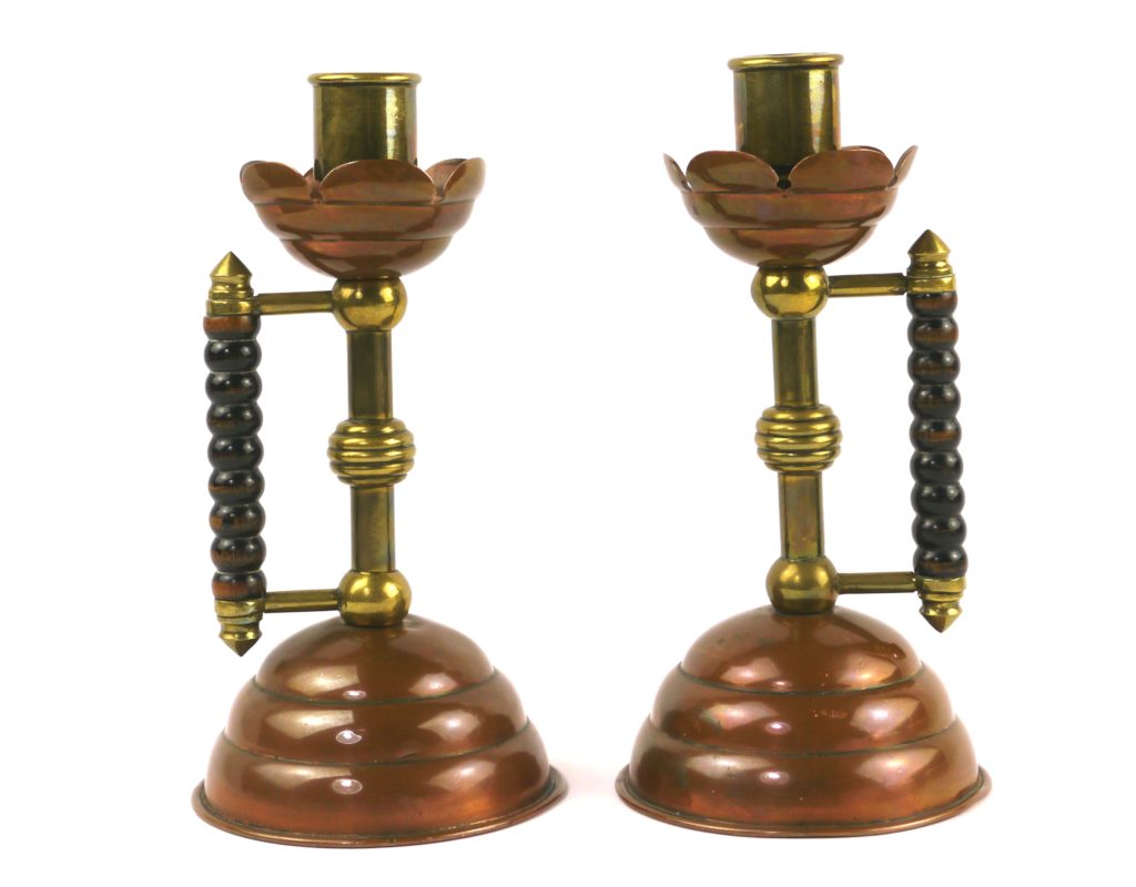 Image of Christopher Dresser Arts and Crafts candlesticks c. 1880